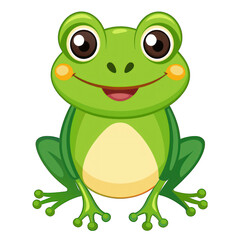 Green frog cartoon sitting on white background