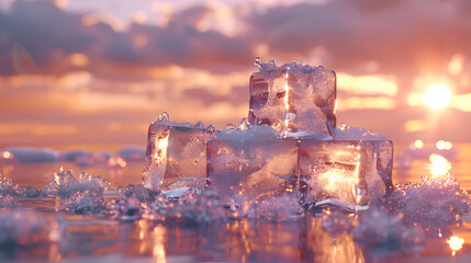 Melting Stack of Ice Cubes. Portrays Climate Change and Global Warming, Generative Ai