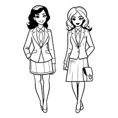 Beautiful business woman cartoon in black and white vector illustration graphic design