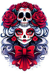 
Day of the Dead Sugar Skull Woman Illustration. A vibrant celebration of Dia de los Muertos and Mexican culture.