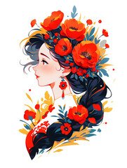 Vibrant Poppy Flower Woman Illustration. Perfect for fashion, beauty, and botanical themes.