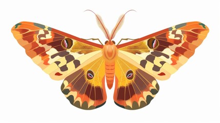The tropical butterfly flying in the sky. The beautiful exotic moth with graceful wings. Abstract summer insect. Fairy spring fauna species, top view. Flat graphic modern illustration isolated on