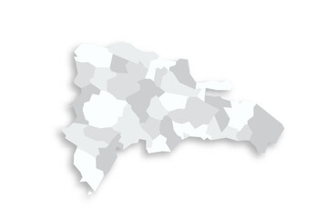 Dominican Republic political map of administrative divisions - provinces and national district. Grey blank flat vector map with dropped shadow.