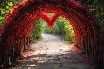 Concentric heart tunnel. charming and romantic backdrop - obrazy, fototapety, plakaty