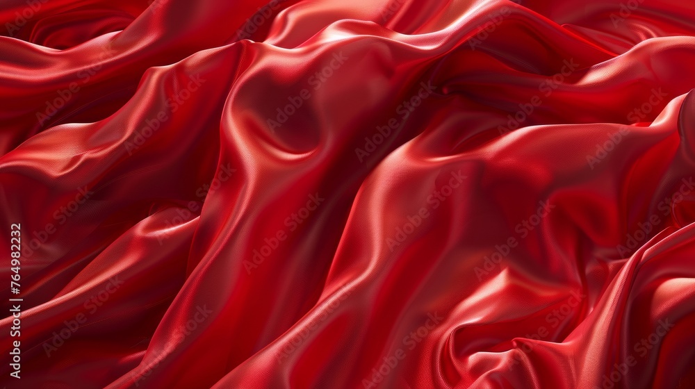Poster soft royalty drapery textile material texture with wrinkles on red silk fabric surface with flow liq
