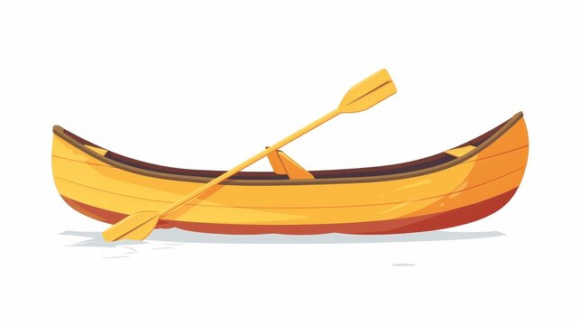 Canoe boat with paddle. River vehicle with oar for rafting and swimming. Flat modern illustration isolated on white.
