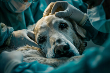 Golden Retriever Receives Veterinary Examination