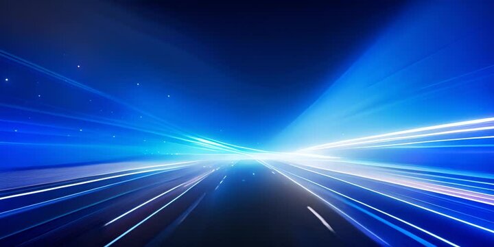 Vector Abstract, science, futuristic, energy technology concept. Digital image of light rays, stripes lines with blue light, speed and motion blur over dark blue background 4K Video