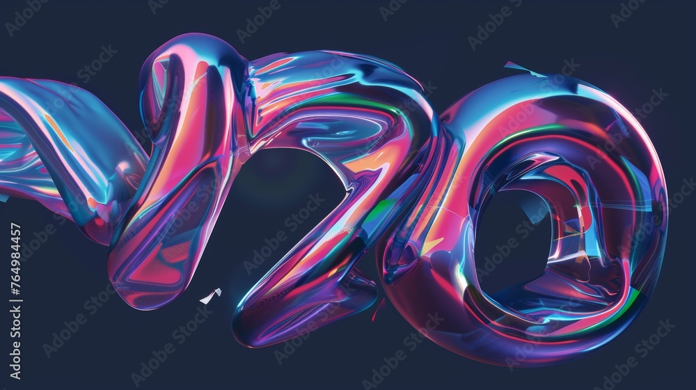 Poster this liquid chrome y2k number features metallic shine and a 3d gradient effect for futuristic design