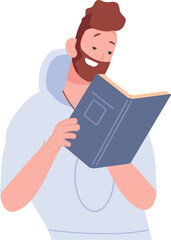Man reading book. Booklover character. Literature joy