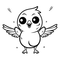 Black and White Cartoon Illustration of Cute Bird Character for Coloring Book