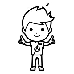 Boy Showing Thumbs Up Hand Drawn Cartoon Vector Illustration.