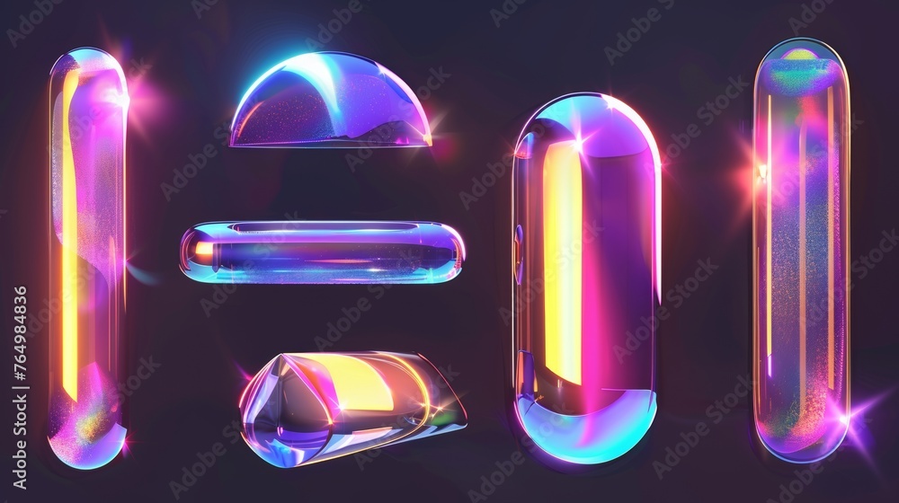 Poster modern illustration 3d render of y2k chrome holographic glossy elements. abstract chrome metal form 