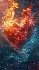 Fiery Heart and Water Artistic Illustration