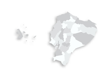 Ecuador political map of administrative divisions - provinces. Grey blank flat vector map with dropped shadow.