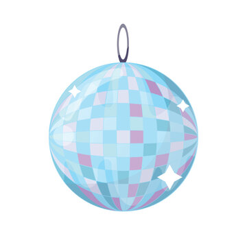 Mirror ball for disco, dance club, party. Bright colored rotating disco ball with glare of light. Vector illustration on a white background. 