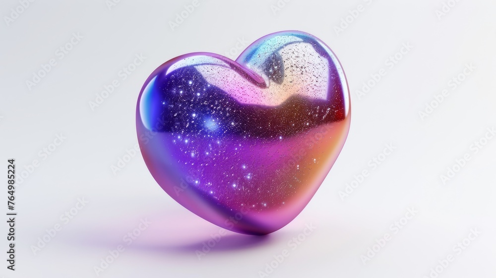 Aufkleber iridescent chrome heart icon isolated on white background in y2k style. render of 3d holographic hea