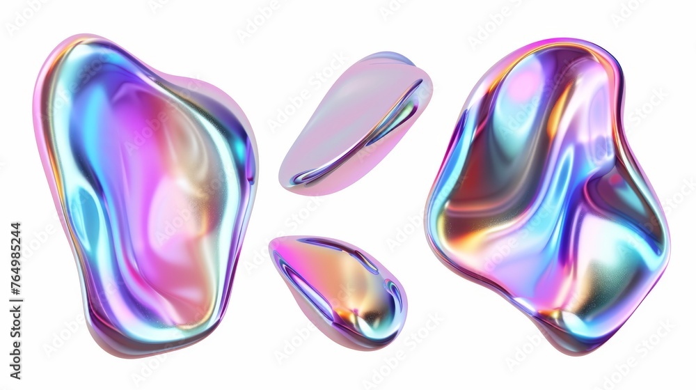 Aufkleber an abstract holographic metal blob with rainbow gradient effect. a three dimensional holographic liq