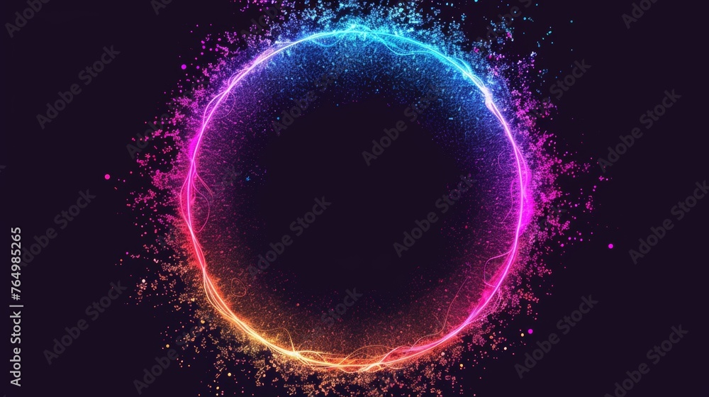 Poster y2k holographic iridescent explosion abstract shape ring circle frame