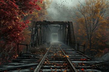 Eerie Abandoned city bridge. Summer wall. Generate Ai