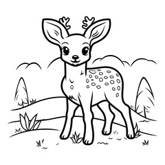 Black and White Cartoon Illustration of Cute Deer Animal for Coloring Book