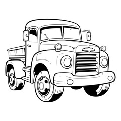 Vintage truck. Hand drawn vector illustration isolated on white background.