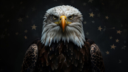 Obraz premium Eagle wearing American flag, symbol of 4 July Independence Day, american flag, memorial day, american democracy, usa patriotism, Ai generated image