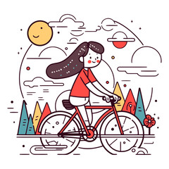 Cute girl riding a bicycle in the park.