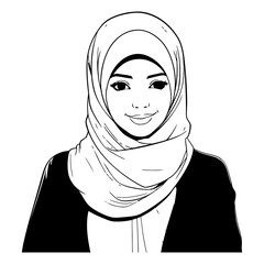 Hijab woman with hijab in black and white.