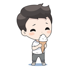Cute boy eating ice cream cartoon vector illustration. Cute boy eating ice cream.