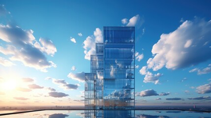 Fototapeta na wymiar Photorealistic Tall building and behind it a beautiful and sky