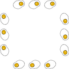 Square frame with wondrous fried egg on white background. Vector image.