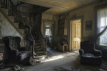 Eerie Abandoned haunted house. Inside urban. Generate Ai