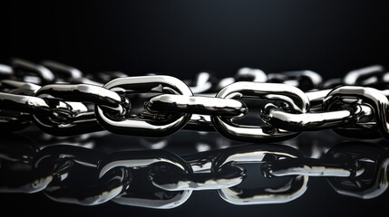 High contrast silver chain links on reflective surface - obrazy, fototapety, plakaty