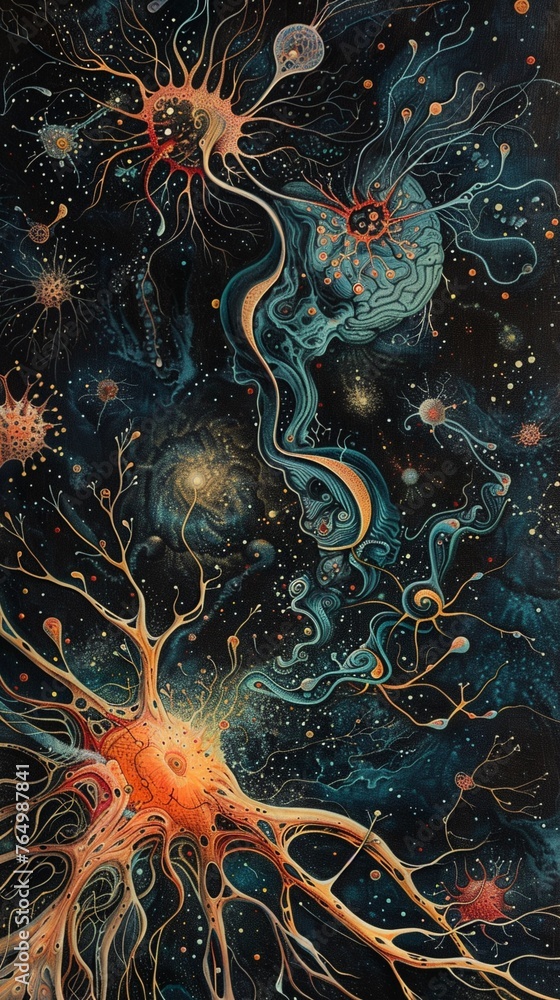 Poster craft an imaginative artwork symbolizing the connection between advanced neuroscience and successful