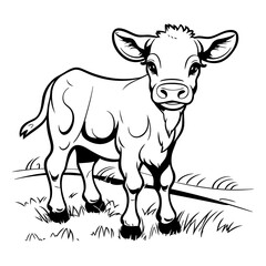 Cow. Farm Animal. Black and white vector illustration for coloring book.