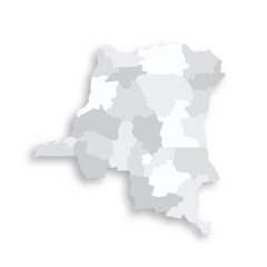 Democratic Republic of the Congo political map of administrative divisions - provinces. Grey blank flat vector map with dropped shadow.