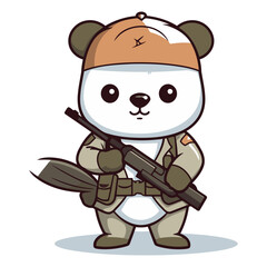 Beaver with a rifle. Cute cartoon character vector illustration.