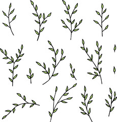 Collection with wondrous green branches on white background. Vector image.