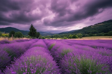 Vast Abbey lavender field. Nature countryside. Generate Ai
