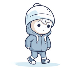 Boy in winter clothes. Cute cartoon character.