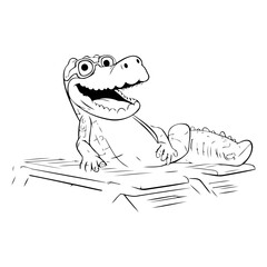 Illustration of crocodile relaxingchair on the beach.