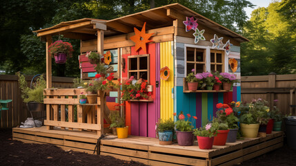 Charming Wooden Playhouse with Garden Surround