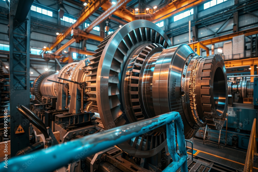 Aufkleber a large industrial drill in operation, its rotating parts creating an abstract pattern of motion and