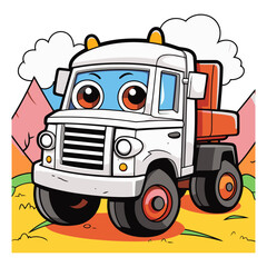 Illustration of a Cute Cartoon Truck with Eyes on Its Face