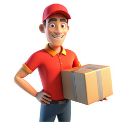 3d rendering delivery man with delivery box