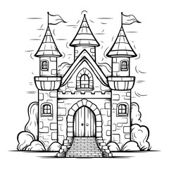 Black and White Cartoon Illustration of Fairy Tale Castle or Fairy Tale House for Coloring Book