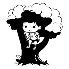cute little boy climbing tree cartoon vector illustration graphic design vector illustration graphic design