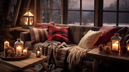 Cozy living room in winter season with warm environment. Interior design