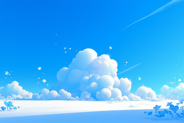 Minimalist background image of white clouds and snow under the blue sky
